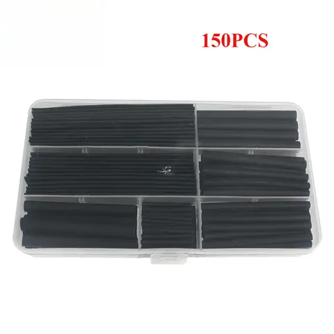 150pcs 2:1 열 수축 튜브 키트 내열성 튜브 열 수축 와이어 포장 전기 연결 케이블 절연 슬리브