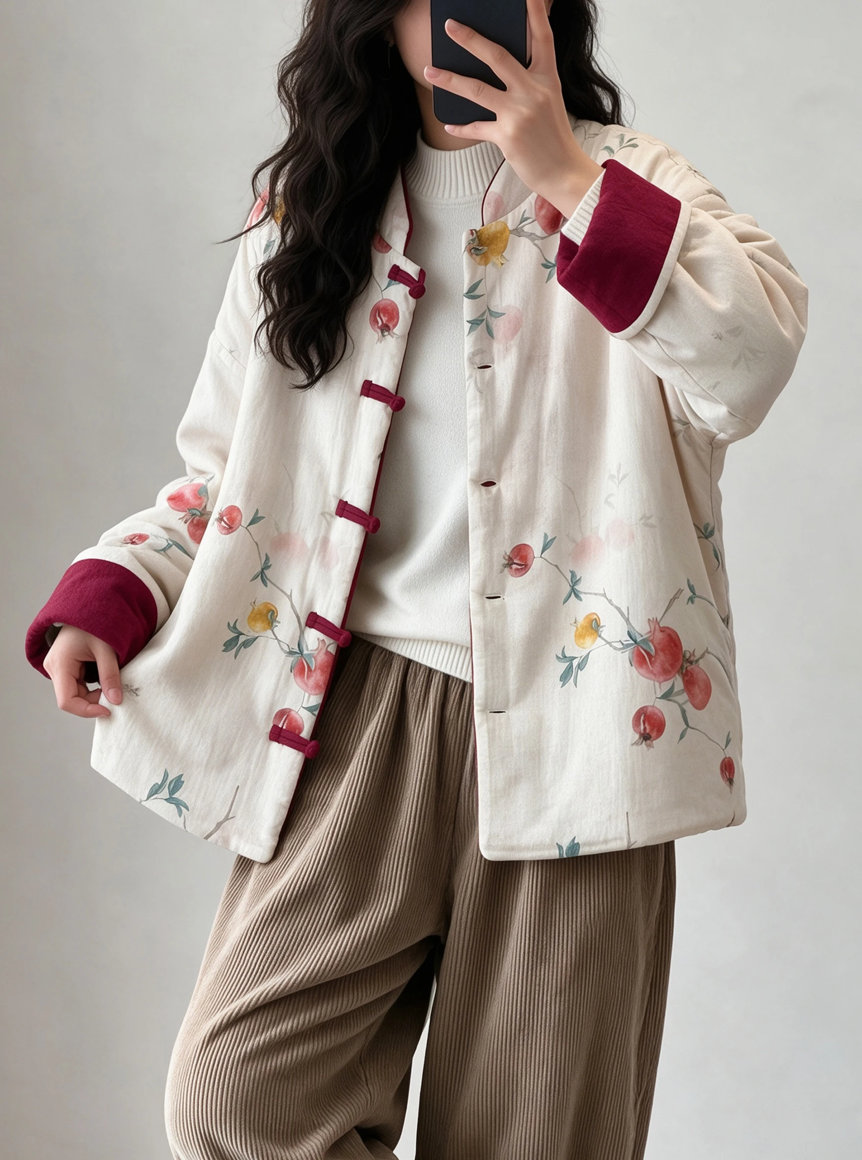Double-Sided Wear Handmade Embroidered Cotton Jacket Women's Winter Traditional Chinese Style Coat with Button Closure