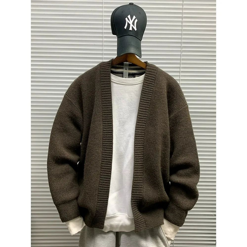 

Loose Fit Casual ey Knit Sweater Cardigan for Men Autumn Winter plus Size 250 Pou Long Sve Open Front Outerwear