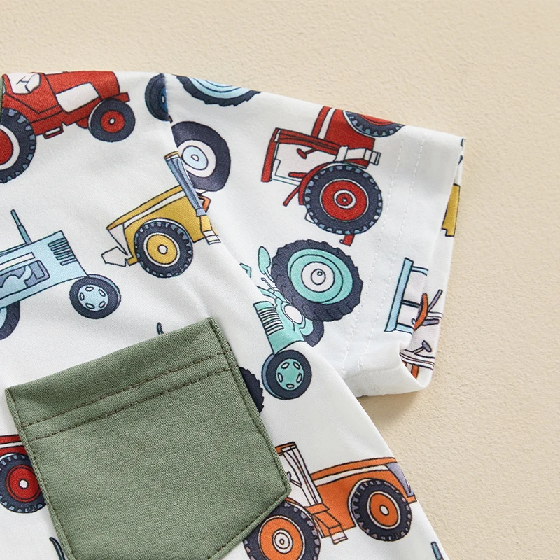 2024-03-08 Lioraitiin Toddler Baby Boys Summer Shorts Sets Short Sleeve Tractors Print Tops and Drawstring Shorts Sets