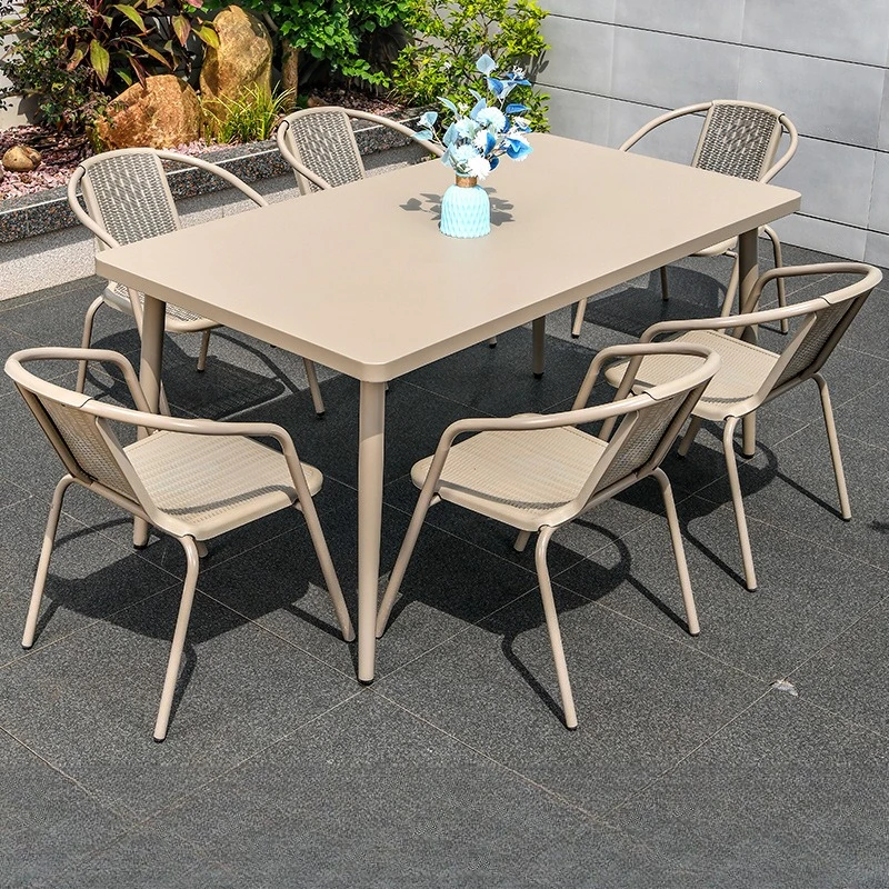 

Outdoor table and chair with umbrella rattan chair three-piece outdoor chair open roof leisure balcony