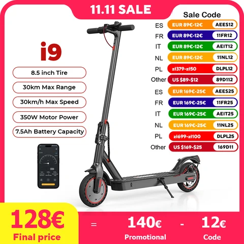 Scooter i9 Scooter Elettrico 350W Scooter per Adulti 7.5Ah 30 km/h Pieghevole E scooter 8.5 pollici A Nido D'ape Pneumatico più strisciante elettrico