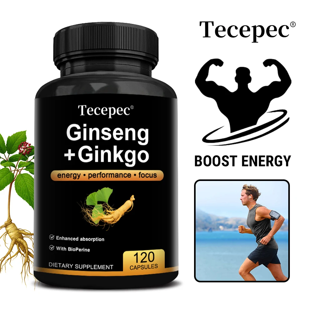 Natural Ginseng & Ginkgo Supplement, Boost Energy Focus Brain Health, Relieve Fatigue, Support Cardiovascular & Immune Health