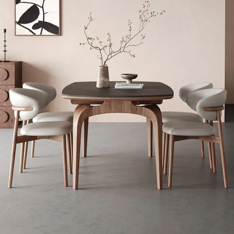 French solid wood folding rock slab dining table variable round medium ancient minimalist rock slab retractable and chair