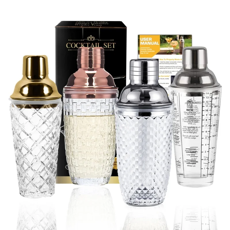 

Simple Cocktail Shaker Glass Stainless Steel Lid Filter Braided/Pineapple Pattern Mixing Glass Cocktail Shaker Glass Bar Tools