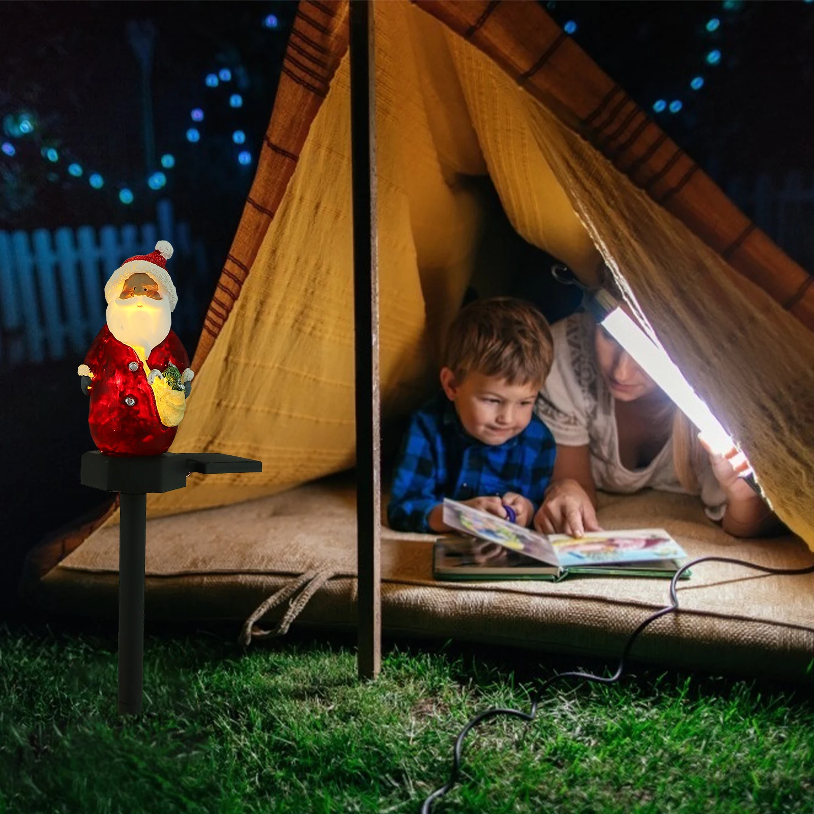 

2Pcs Solar Lights Santa Shape Christmas Yard Decorations LED Santa Solar Garden Stake Light Stake Lamps for Walkway Patio L