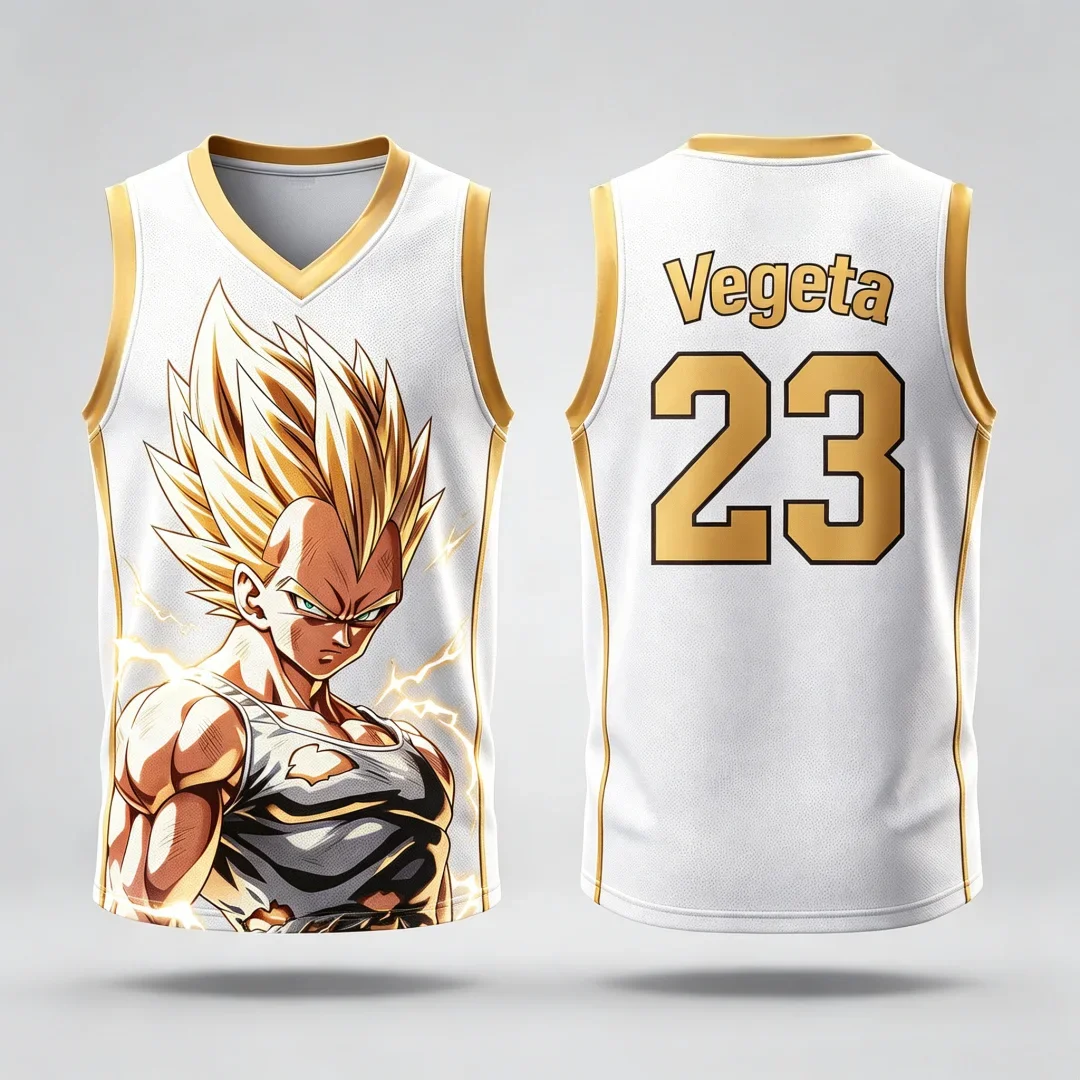 26Dragon Ball Vegeta Super Saiyajin # 23 Basketball-Trikotweste, atmungsaktive Sportbekleidung mit Anime-Motiv, Streetwear für Eltern und Kinder – Detail 6