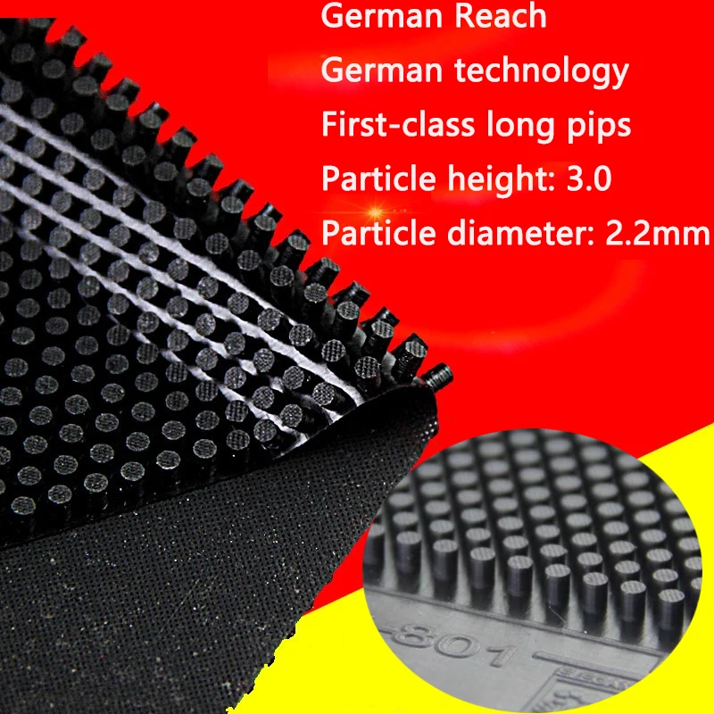 German REACH Table Tennis Rubber Red/Black OX 3.0mm Height Big Particles Long Pimples Table Tennis Rubber Sheet Strong Rotation