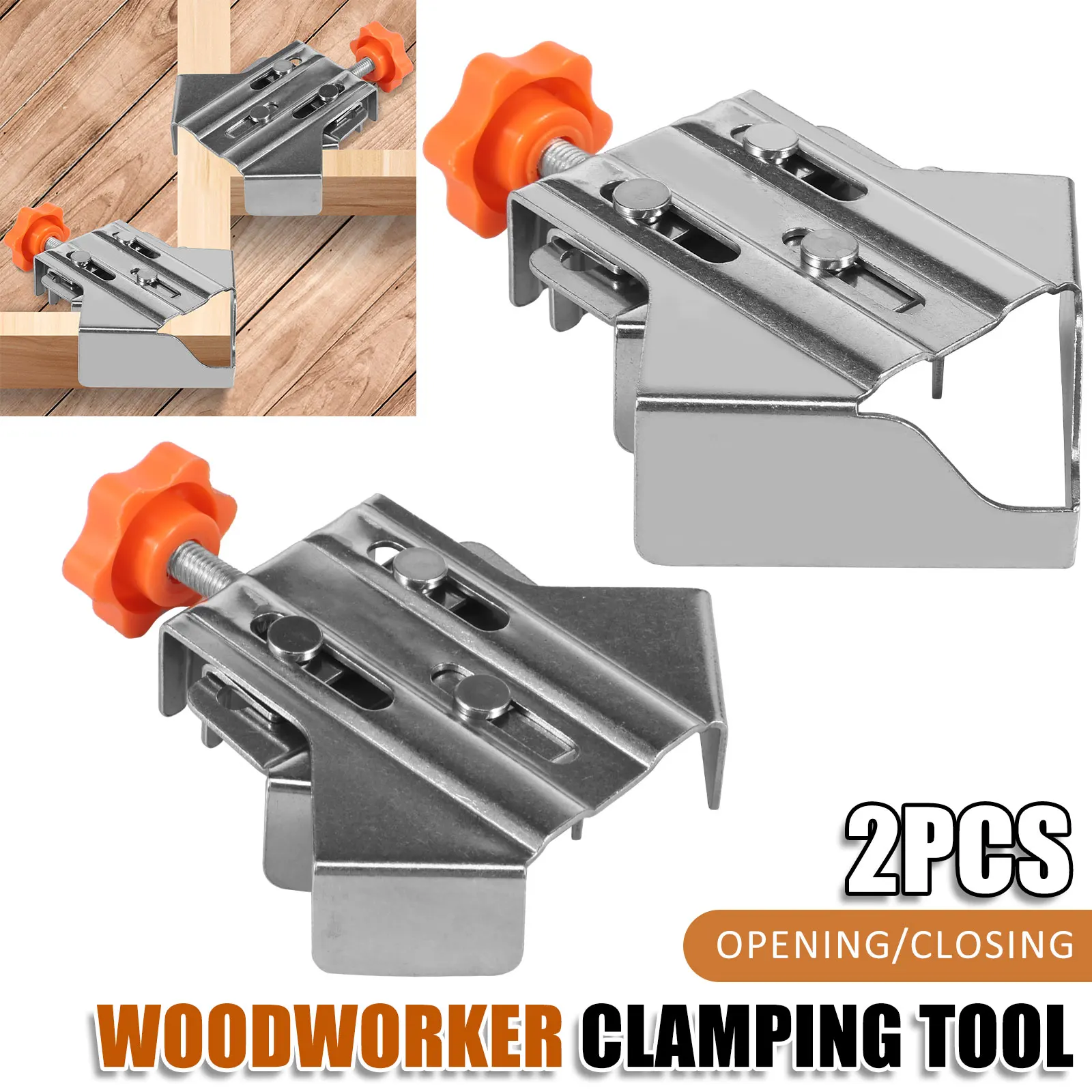 

2Pcs Woodworking Right Angle Clamp Precision Right Angle Splicing Clamp Locator Stainless Steel Wood Fixing Clamping Tool