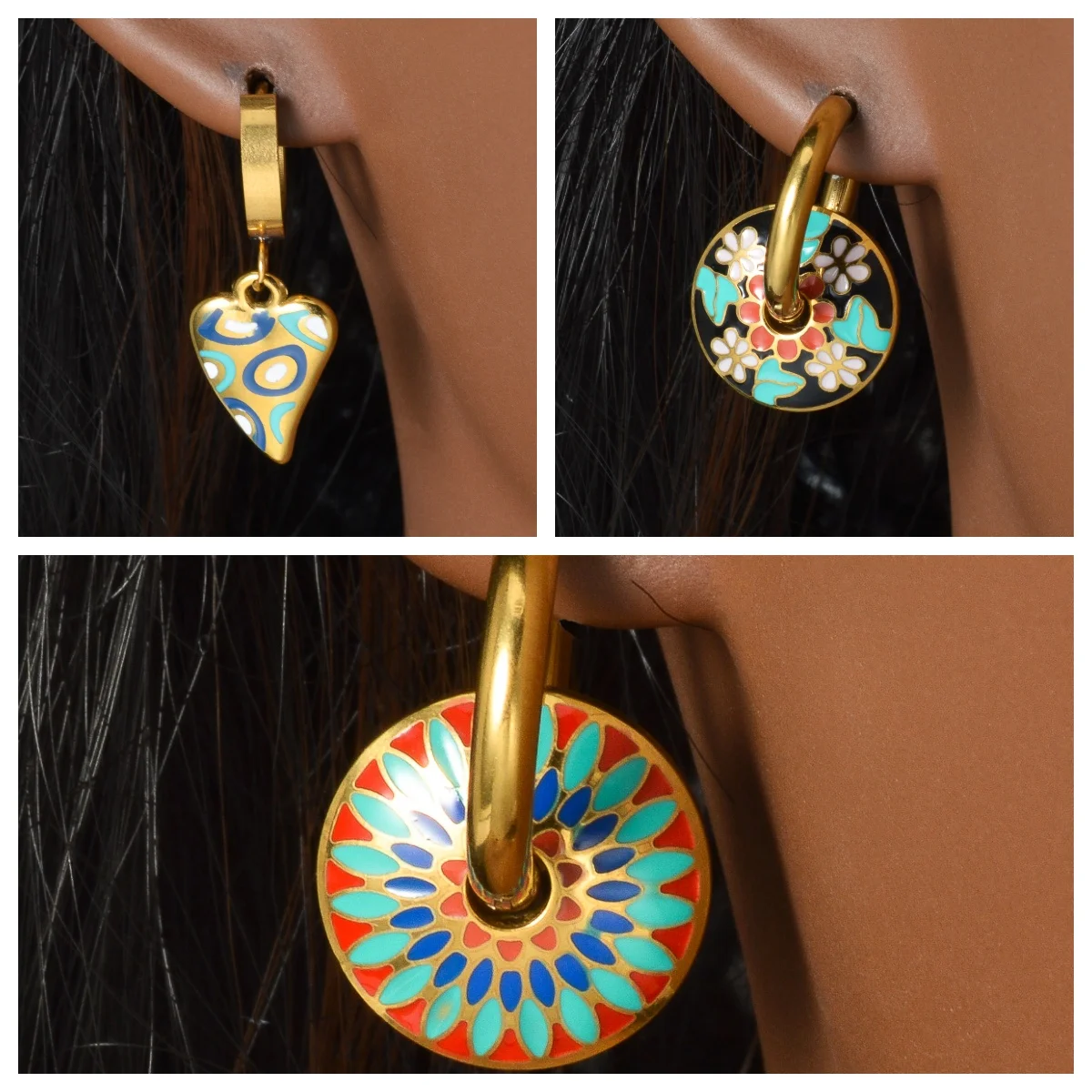 

Bohemian Enamel Earrings For Women Ethnic Style Vintage Geometric Drop Earrings Colorful Dangle Jewelry Party Holiday Gift