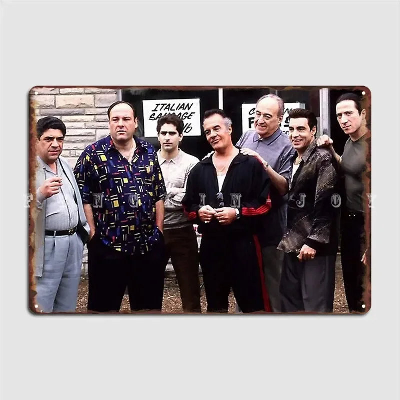 The Sopranos Satriale's Group Picture Brush Strokes Metal Sign Wall Mural Club Bar Printing Painting Décor Tin Sign Poster