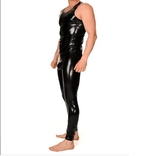 

Masquerade PartyFetish Cool Latex Rubber Fashion Handsome Men Black Sling All-inclusive Suit Size S-XXL Party