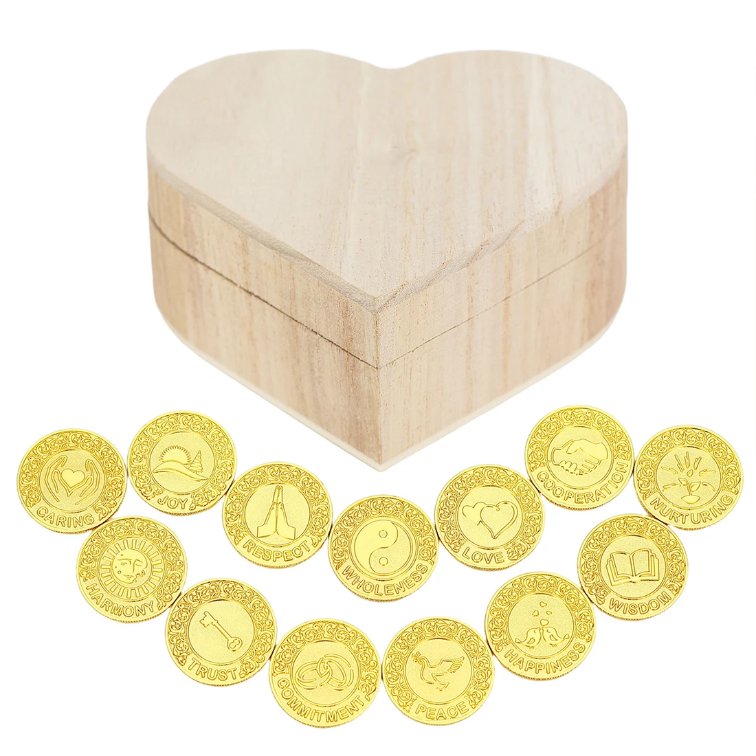 Monedas de la Unidad Nupcial de 13 Palabras, Las Arras para Boda Católica, Juego de Monedas de la Unidad Nupcial con Caja de Corazón, para la Ceremonia de Boda