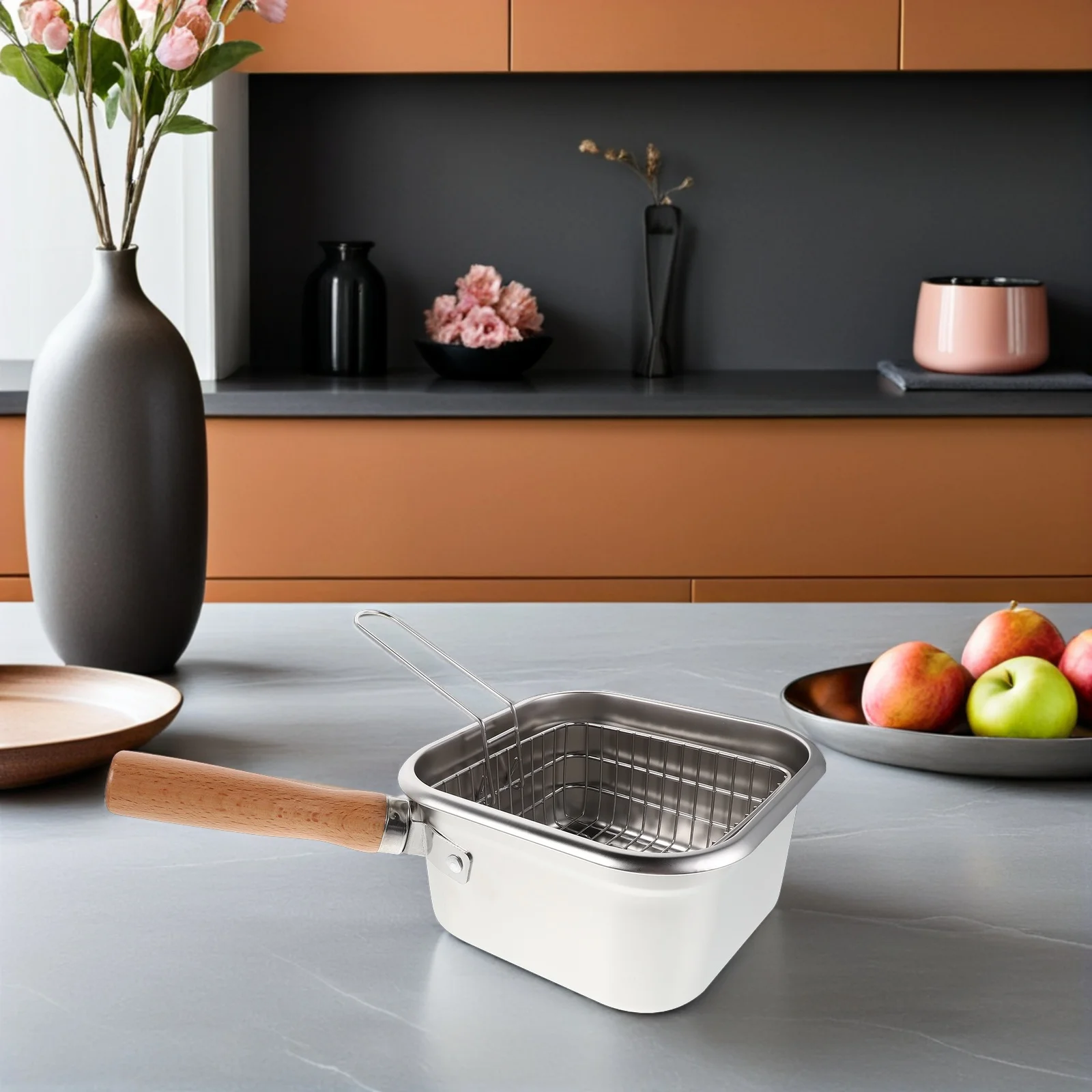 

Portable Pot Stainless Steel Multifunctional Oil Home Kitchen Outdoor Frying Boiling Steaming With Basket Mini Lightweight