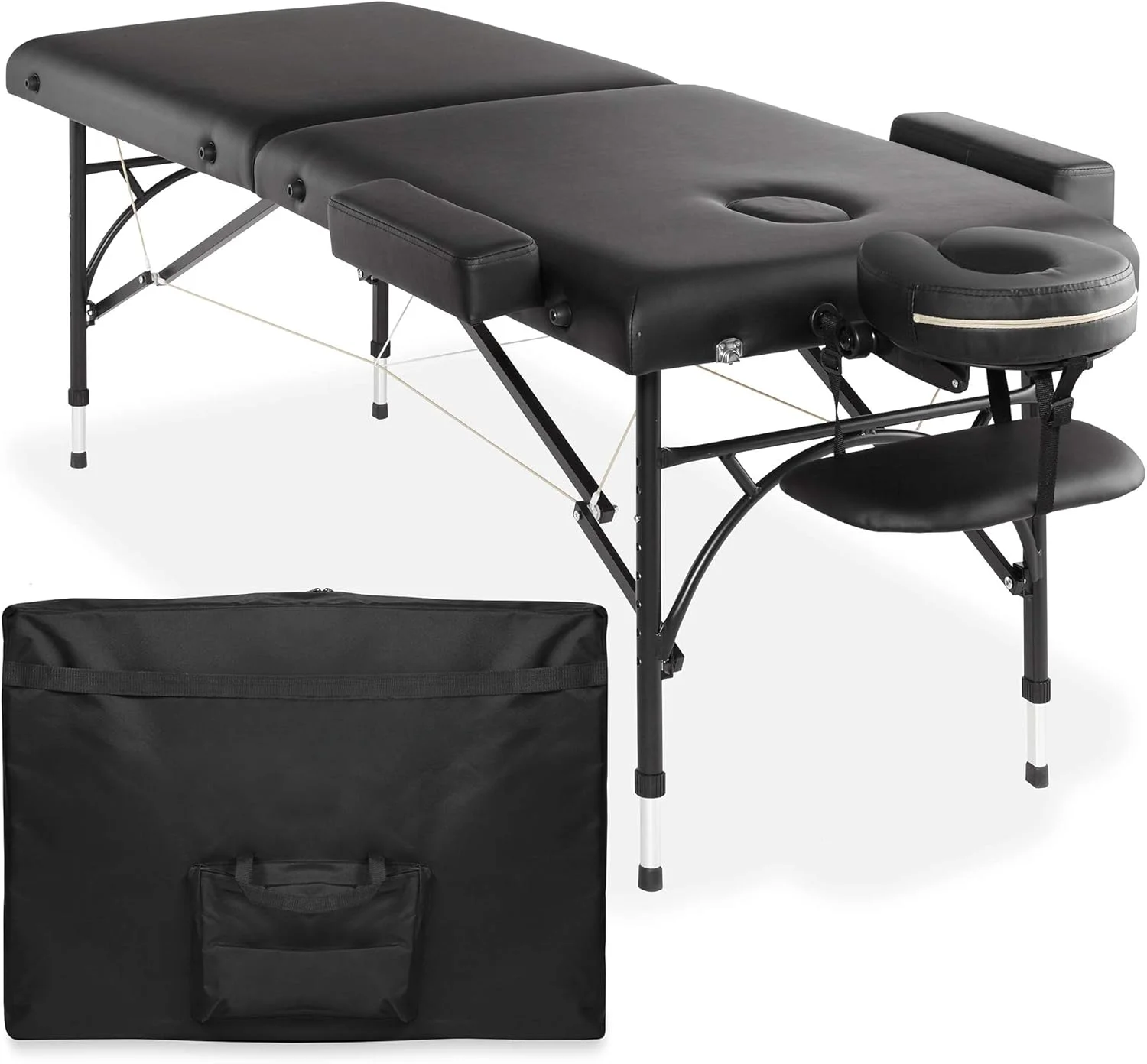 

Lightweight Bi-Fold Massage Table with Aluminum Legs - includes Headrest, Face Cradle, Armrests and Carrying Case