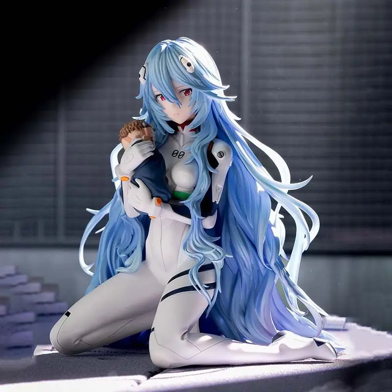 

New Evangelion Figure Movie Version Long-Hair Rei Ayanami Kneeling Figure Anime Model Case Statue Ornament Anime Fan Merchandise