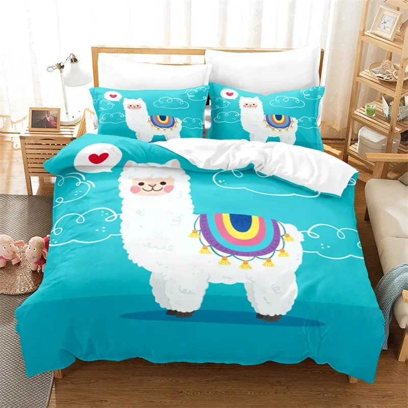 

3D Cute Alpaca Duvet Cover King Polyester Cartoon Animal Bedding Set Lovely Sheep Comforter Cover For Girls Boys Bedroom Decor