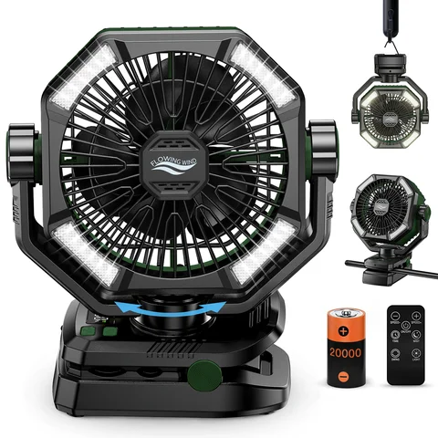 SKYTOO Camping Fan with Dual Motor 20000mAh RechargeableClip Fan with Digital Display with LED Lantern for Camping Outdoor Fan