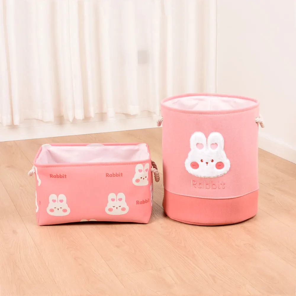 Pink Cartoon Rabbit Laundry Basket Large Capacity Storage Basket Folding Fabric Nursery Hamper for Girls Bedroom Toys Organizer