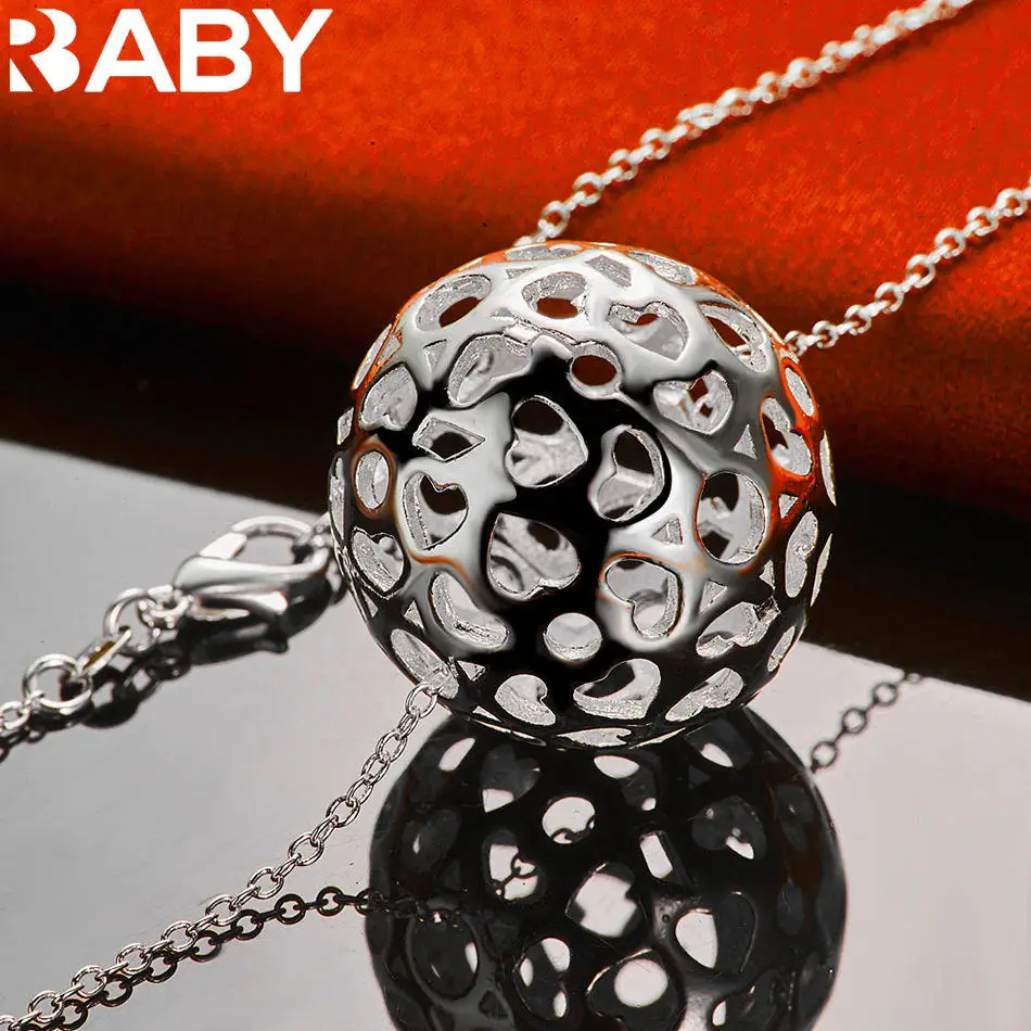 

URBABY 40-75cm 925 Sterling Silver Hollow Ball Pendant Necklace For Women Men Creativity Gifts Street All-match Party And Daily