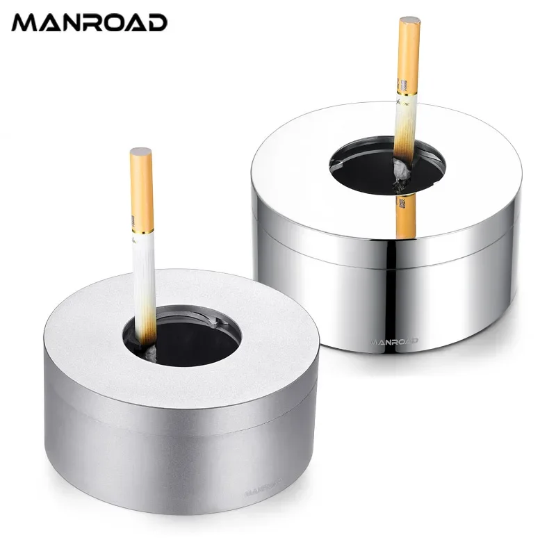 304 Stainless Steel Ashtray with Cover High-end Atmosphere Office Home Living Room Fully Sealed Anti-fly Ash Anti-odor Ashtray