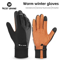 WEST BIKING Winter Long Finger Cycling Gloves Non-slip Shock-absorbing Touch Screen Warm Glove Outdoor Sport MTB Road Bike Glove