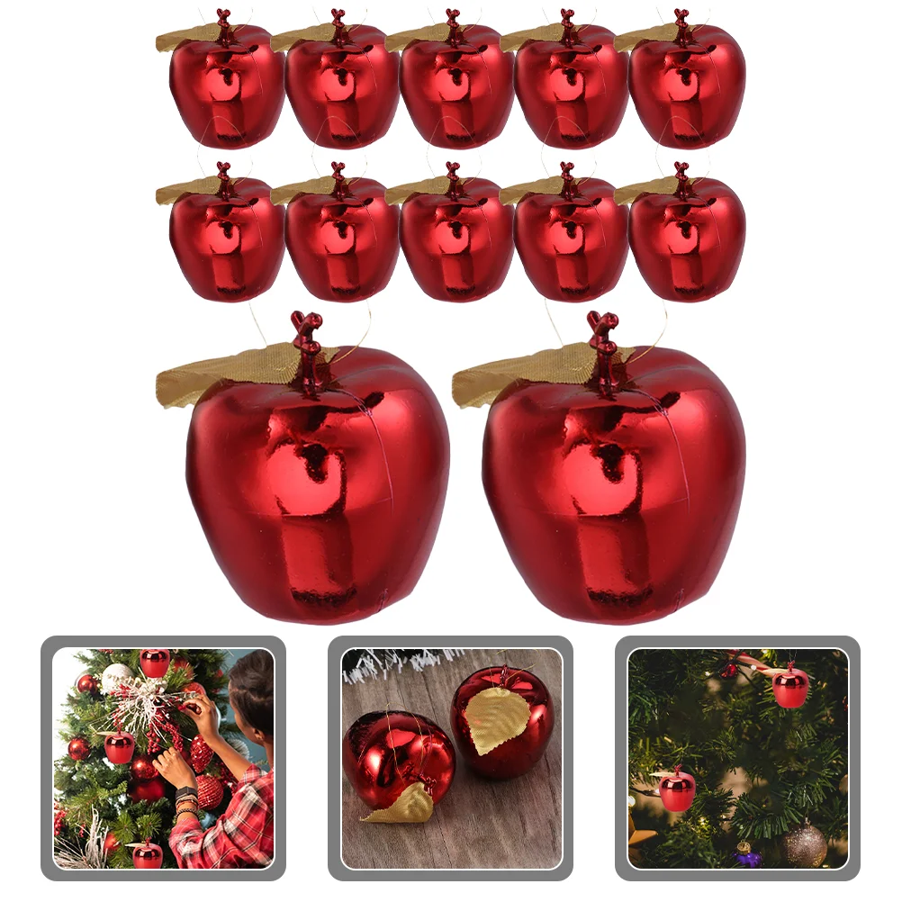 12 Pcs Plastic Apple Pendant Christmas Home Decor Hanging Ornaments Container Room Decorations Tree Cloth Pendants Xmas Red