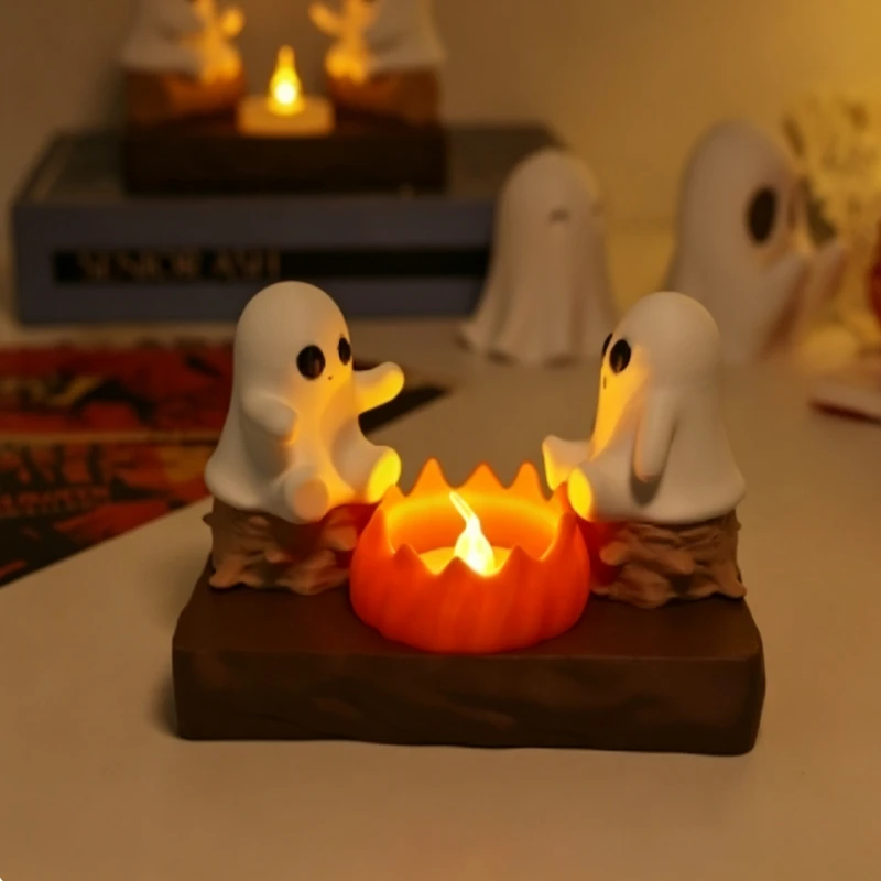 New Halloween Ghost Campfire Gathering – 3D Printed Figurine, Spooky Party Tabletop Decor Ornament Display