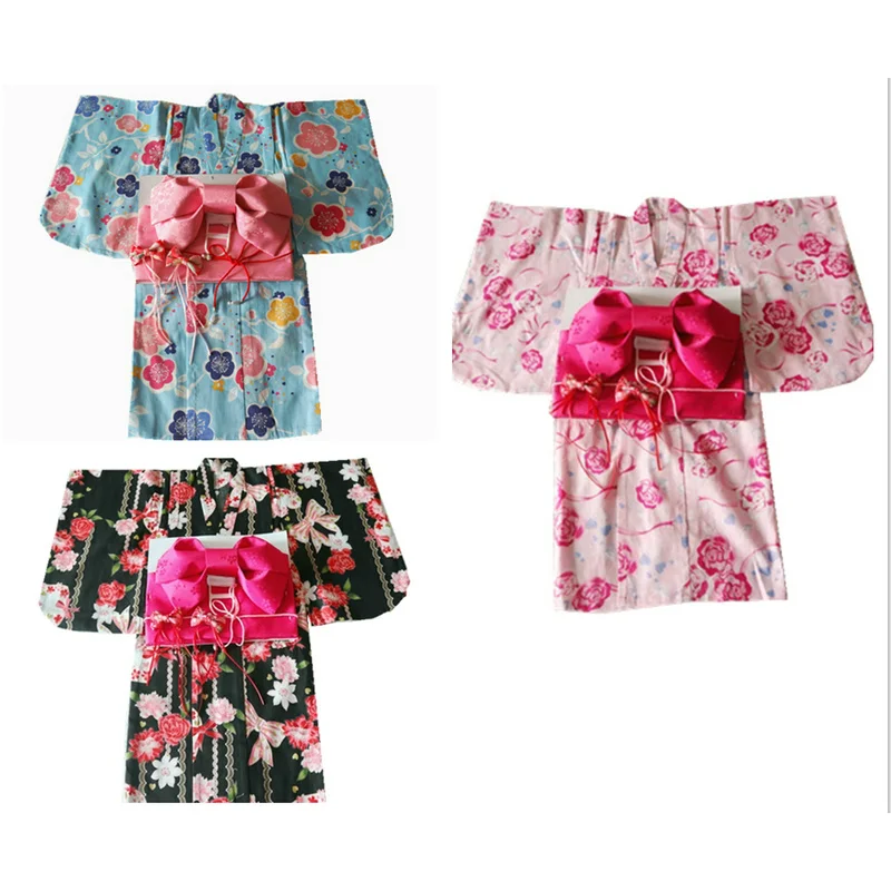 2019 new pink japanese baby girl kimono robe cute kid yukata with belt kids dance costumes child Traditional kimono Costumes