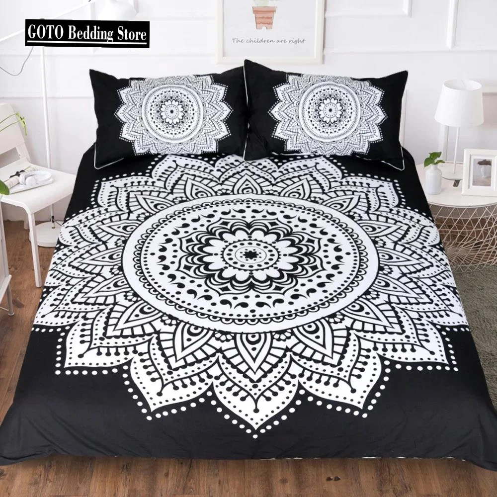 

Bed set cover Bohemian 3d Comforter Bedding Sets Black Mandala Duvet Cover Winter Pillowcase Queen King Size Bed Bedlinen Wreath