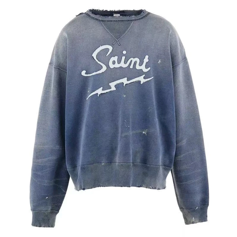 غسلها سانت 25SS CRW-N بلوزات عرق الرجال النساء Crewneck عالية الجودة البرق التطريز هوديي