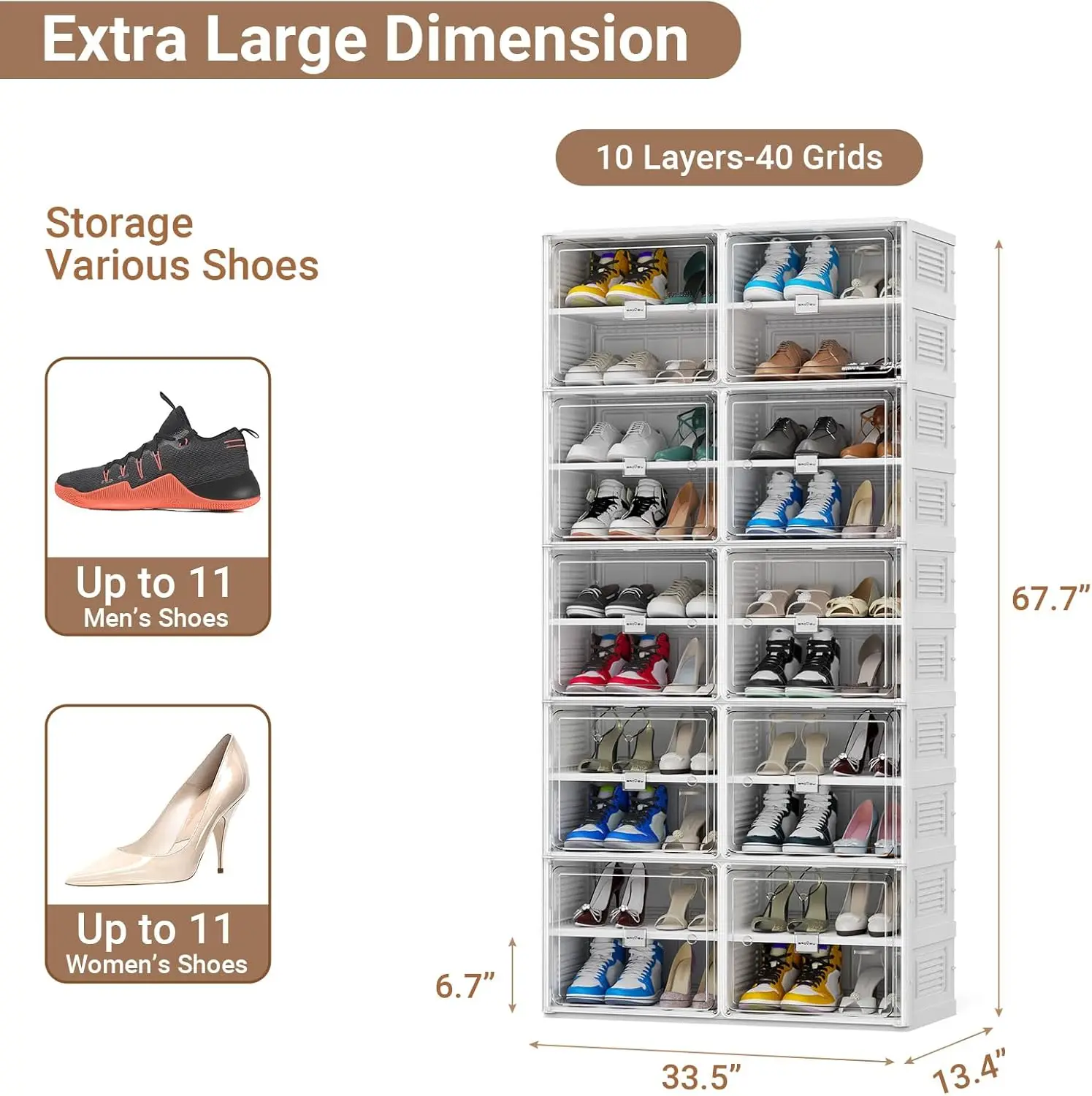 10 Tiers 40 Pairs Heavy Duty Storage and Organizer, Hard Plastic Stackable  Box, Cabinet storage for Entryway,