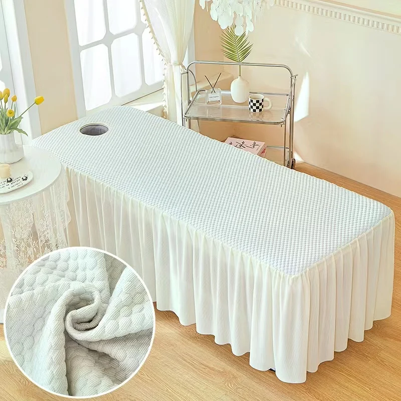 Cool Summer Beauty Salon Bedskirt Full Cover Skin-Friendly SPA Massage Table Bed Cover Sheet Bed Skirt Colchas with Hole