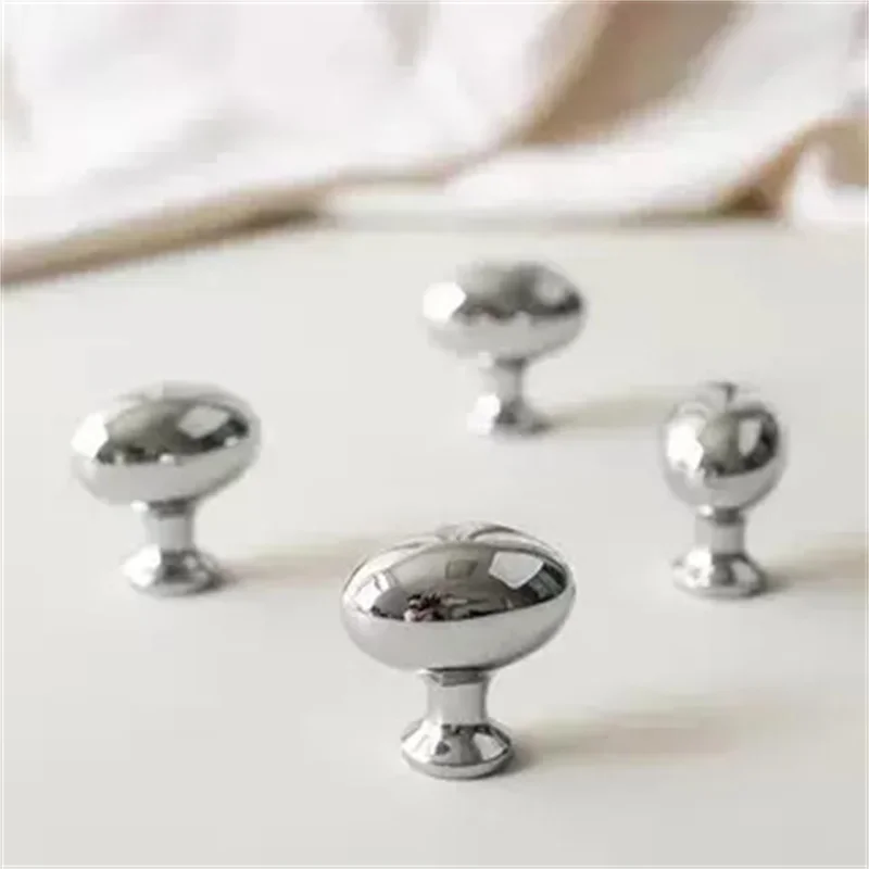 2Pcs Pigeon Egg Shape Pull Handles Bright Silver Kitchen Cabinet Door Single Hole Drawer Knob Creative Unique Pulls Decor