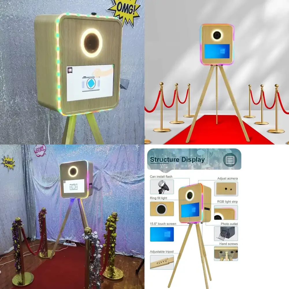 

USA Warehouse Vintage Wooden Grain 15.6 Touch Screen Photobooth Machine With Printer and Camera Elegant Retro Style Photo