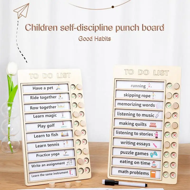 To-do List Memo Board Removable Self-disciplined Message Card Puncher Household Daily Learning Plan Clock Board Wooden Schedule