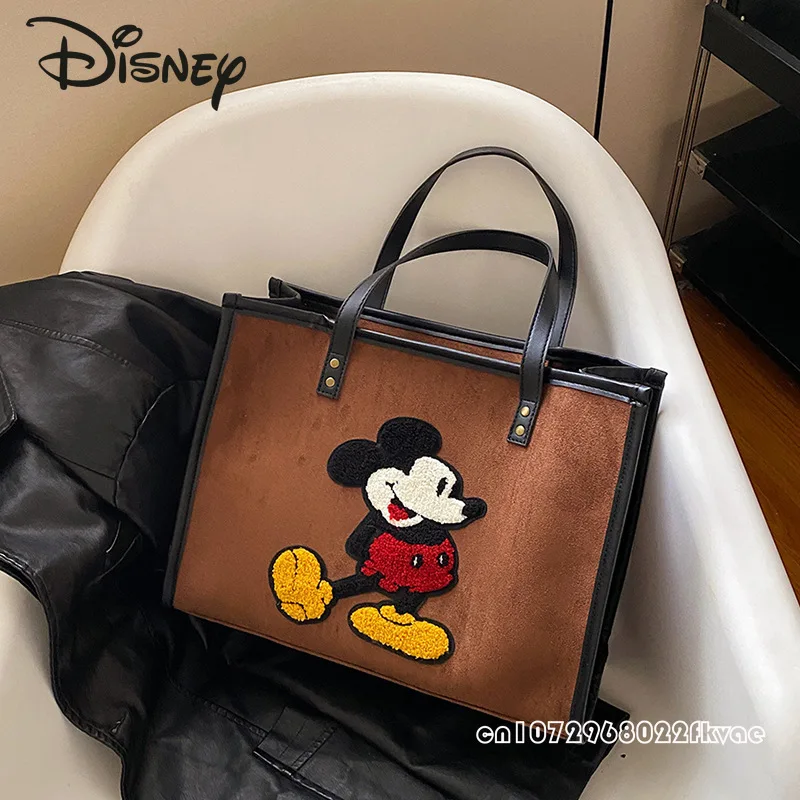 Disney Mickey New Women\'s Handbag Fashionable High Quality Corduroy Women\'s Bag Cartoon Large Capacity Women\'s Shopping Bag