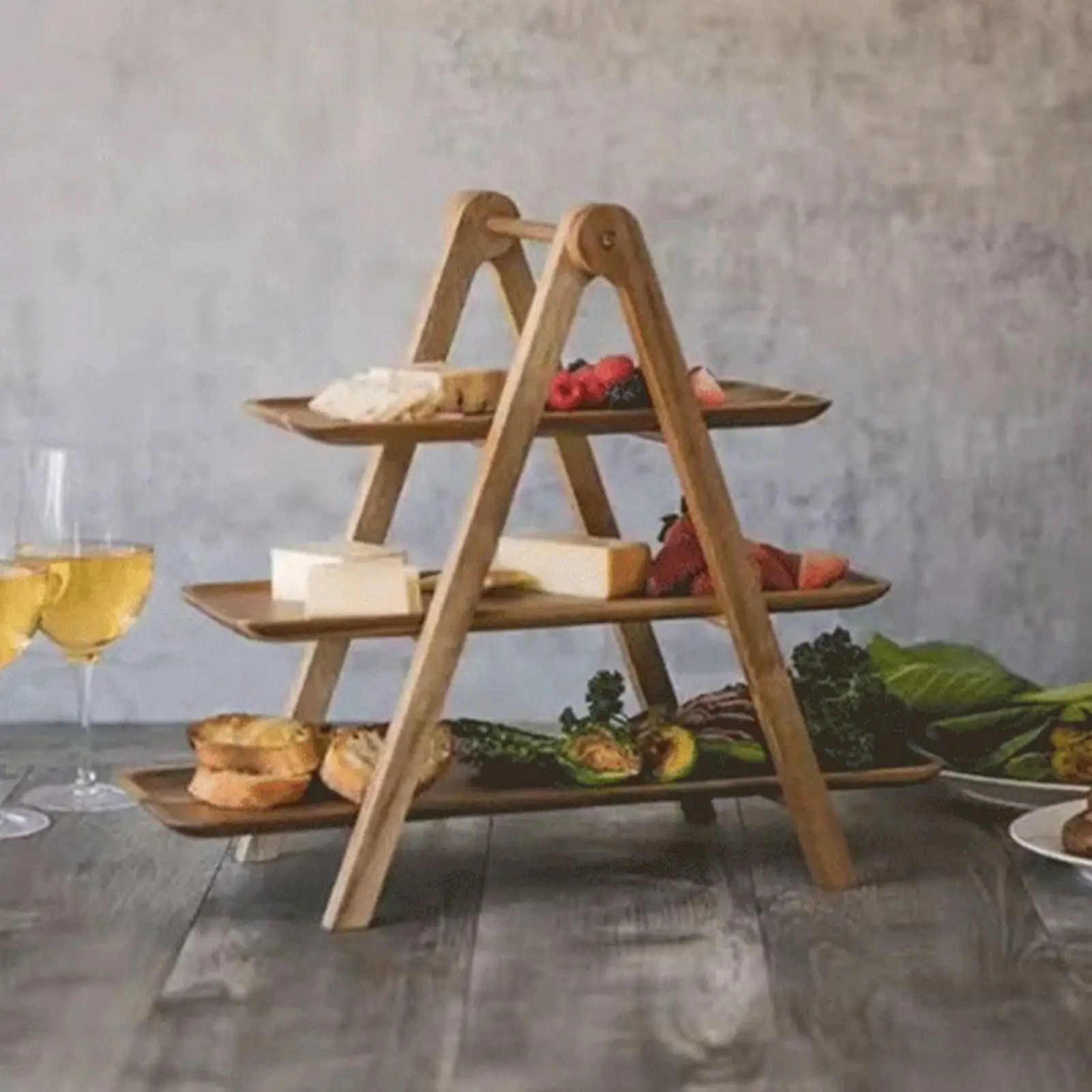 Wood Tiered Serving Tray Rectangle snack board detachable snack Serving Platter for Party Fruit Dessert Cake Snack view 3