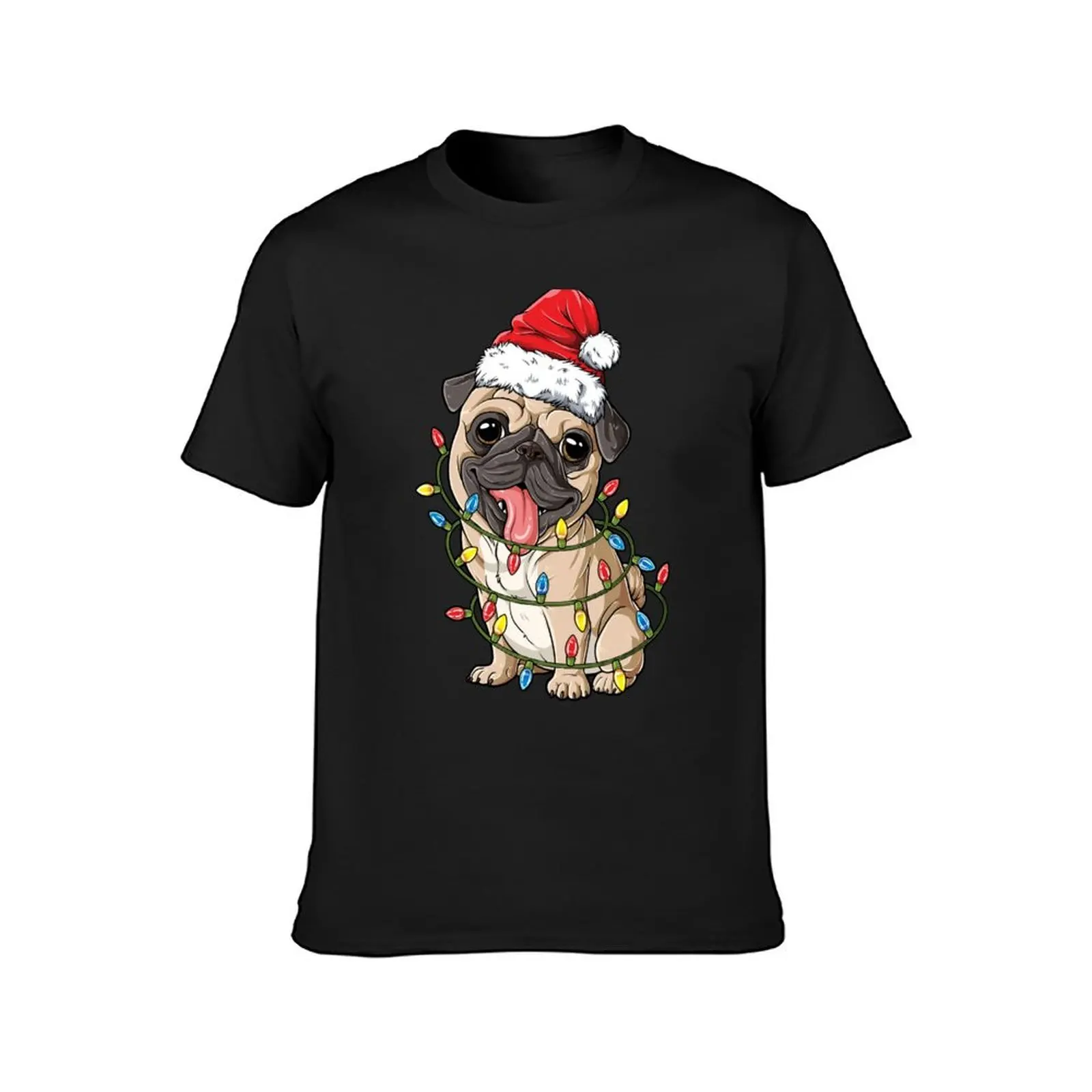 Pug Christmas Shirt Santa Hat Xmas Lights Boys Pugmas Dog T-Shirt Short sleeve tee sublime Men's clothing