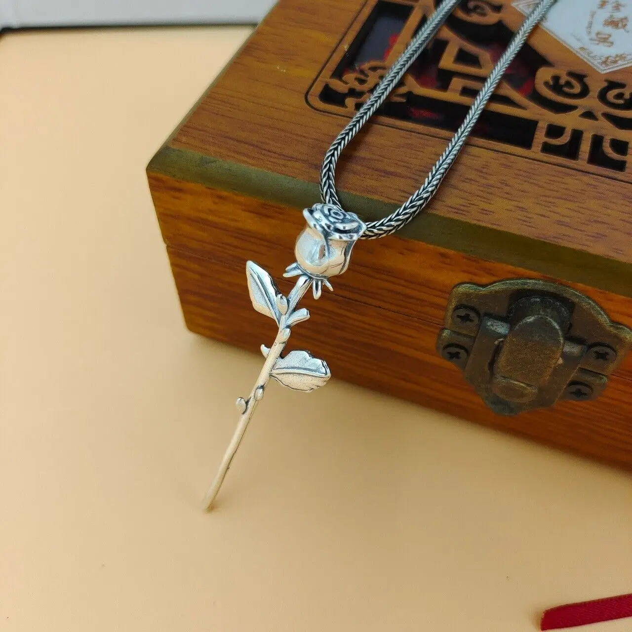 Real 925 Sterling Silver Rose Lovely Pendant 60mm H