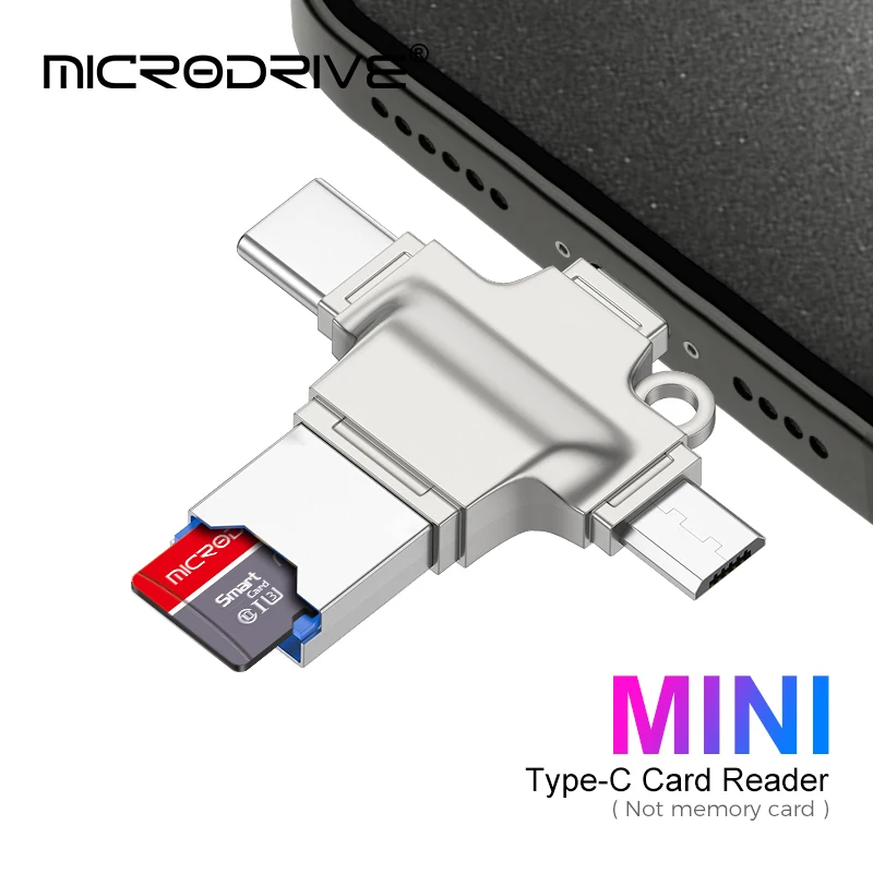 4 in 1 Metal USB 3.0 / USB-C / Lightning / Flash Card Reader for Memory Card / Micro Mini SD card Adapter Reader For Phone