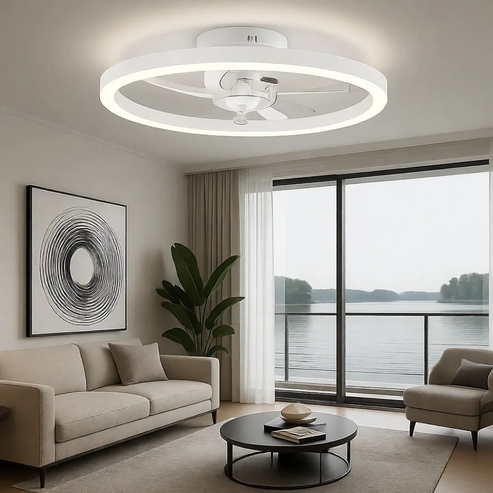 

Низкопрофильный потолочный вентилятор с подсветкой и пультом ДУ, 19,7 дюйма, безлопастной, с регулируемой яркостью, LED 3000K-6500K, для спальни