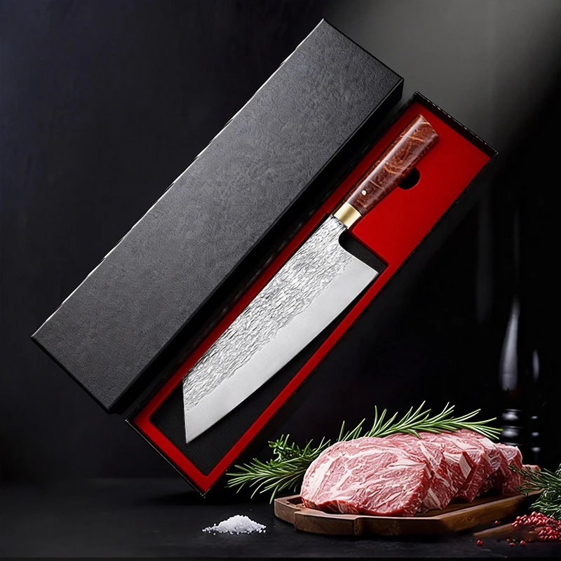 Cuchillo de Chef Profesional con Caja. Cuchillo de Cocina Estilo Japonés. Cuchillo de Chef Forjado a Mano en Acero Inoxidable con Alto Contenido de Cromo y Carbono