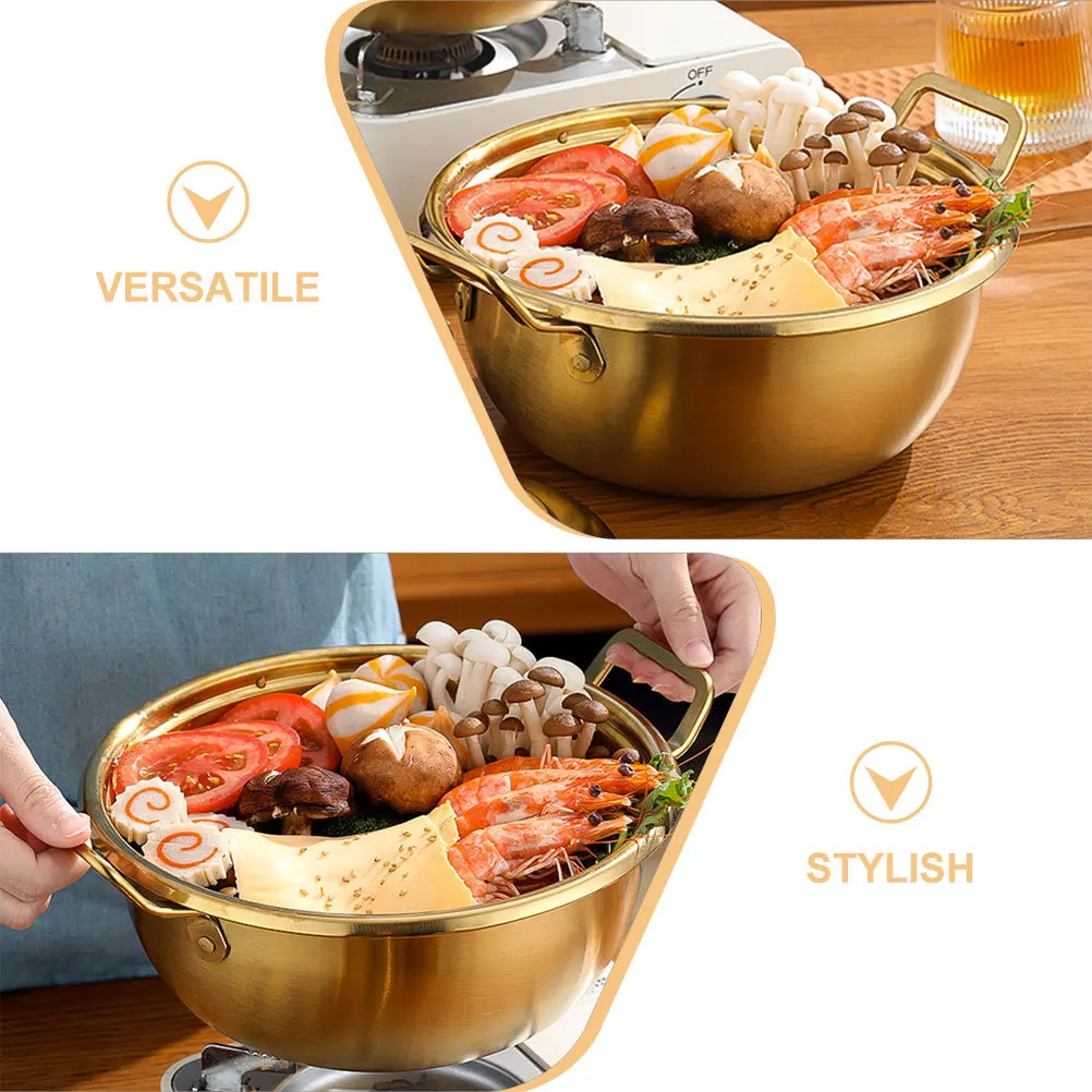 

Stainless Steel Korean Noodle Pot Dual Handles Lid Ramen Soup Cooking Pot Kitchen Stockpot Spill Proof Cooking