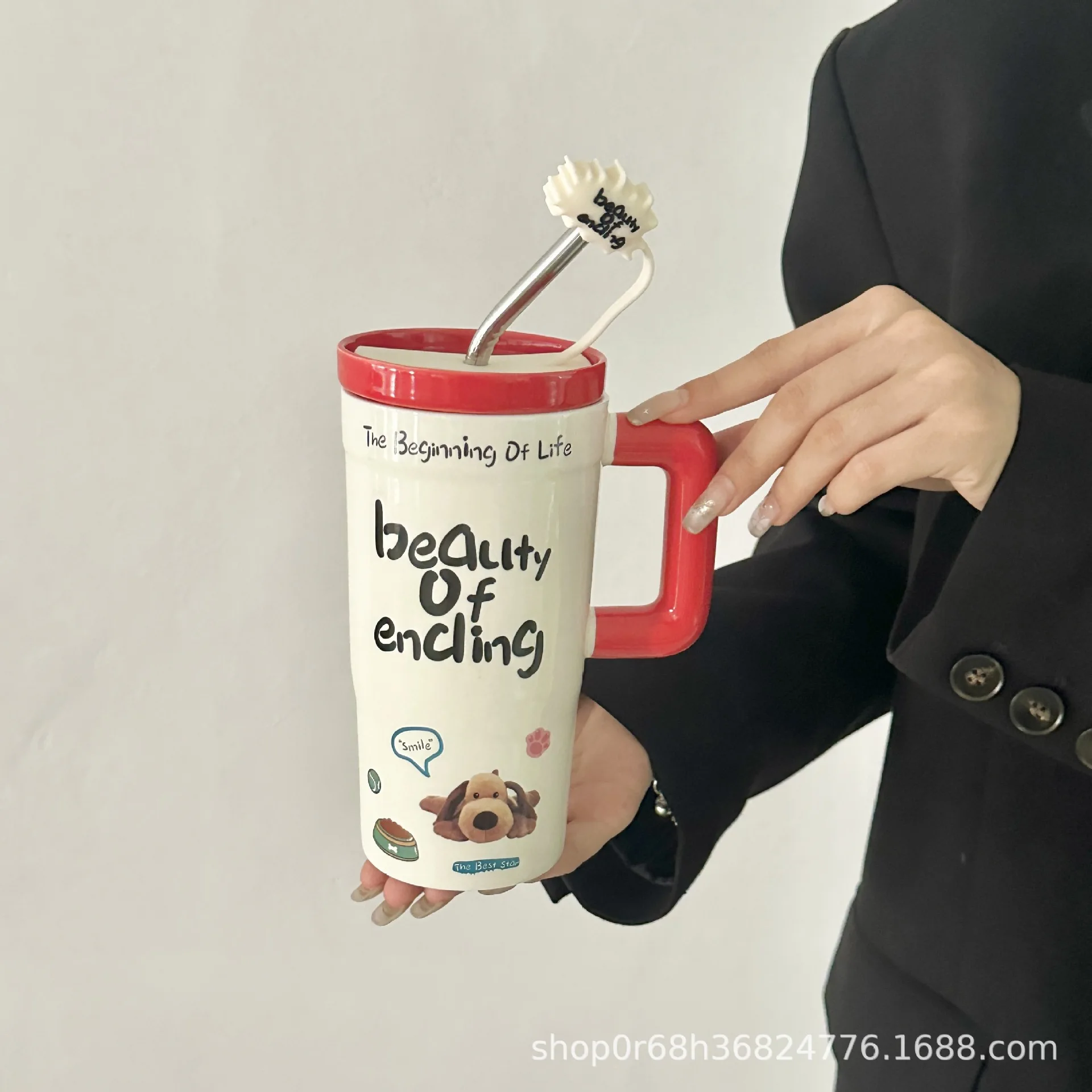 

Kitchen,Dining & Bar High-value straw water cup cup ceramic household large capacity mug ceramic cup with lid for girls office