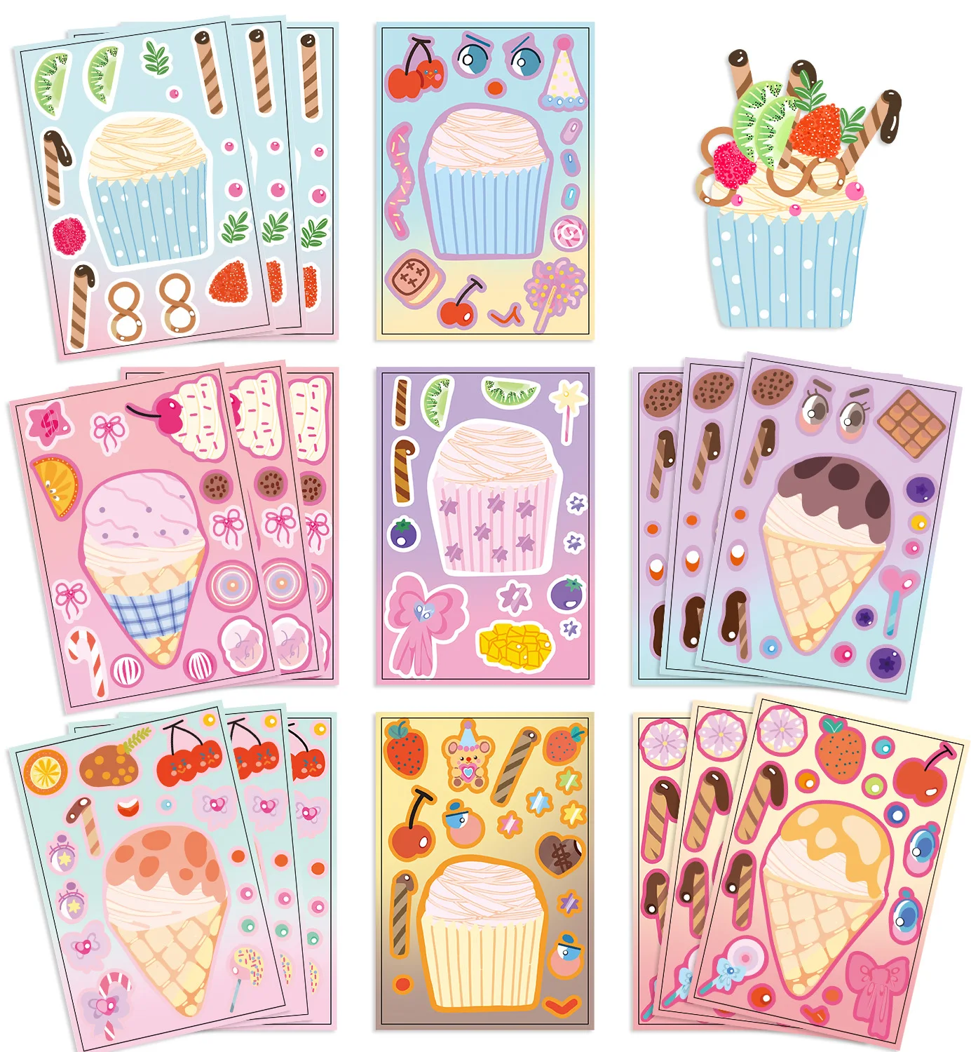 8/16/32pcs Cake DIY Puzzle Sticker Children Funny Make A Face Cartoon Assemble Stickers Kids Toys Boys Girls Gifts﻿