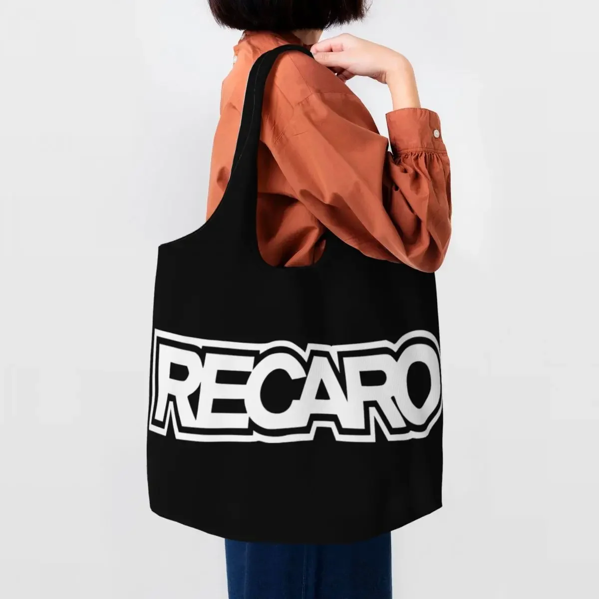 Recaros Logo Grocery Tote Shopping Bags Women Custom Canvas Shoulder Shopper Bags Large Capacity Bags Photography Handbags