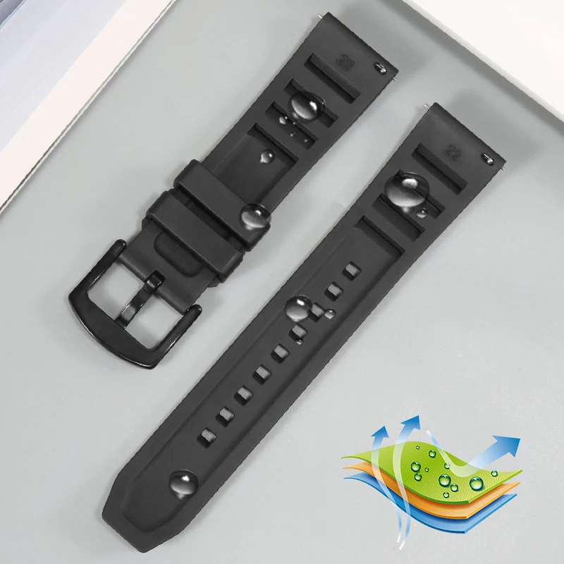 General Brand Rubber Watchband With 19/20/21/22mm Flat Interface Black Silicone Watch Belt.