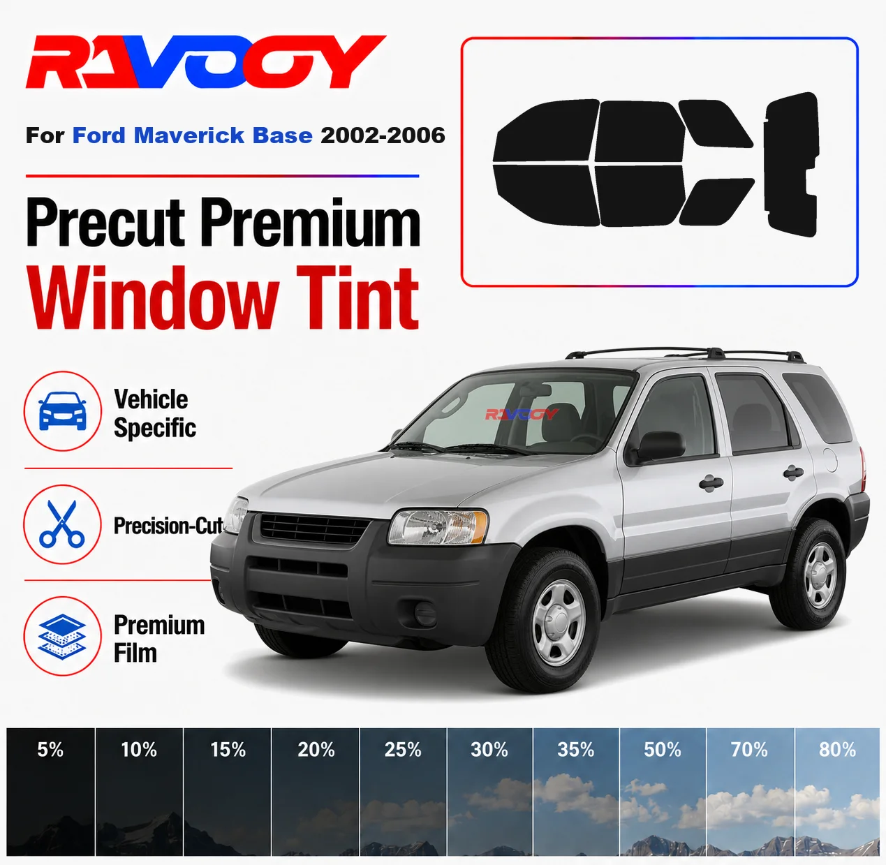 Premium Precut Window Tint Kit Front Rear Windows Rear Windshield For Ford Maverick Base 2002-2006 Car Solar Nano Ceramic Film