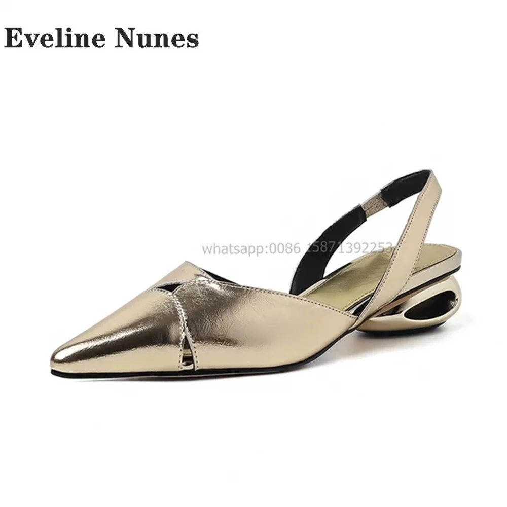 

Golden Strange Style Shallow Sandals Pointed Toe Hollow Out Side Air Back Strap Slingback Pumps Solid Slip On Elegant Shoes 2024